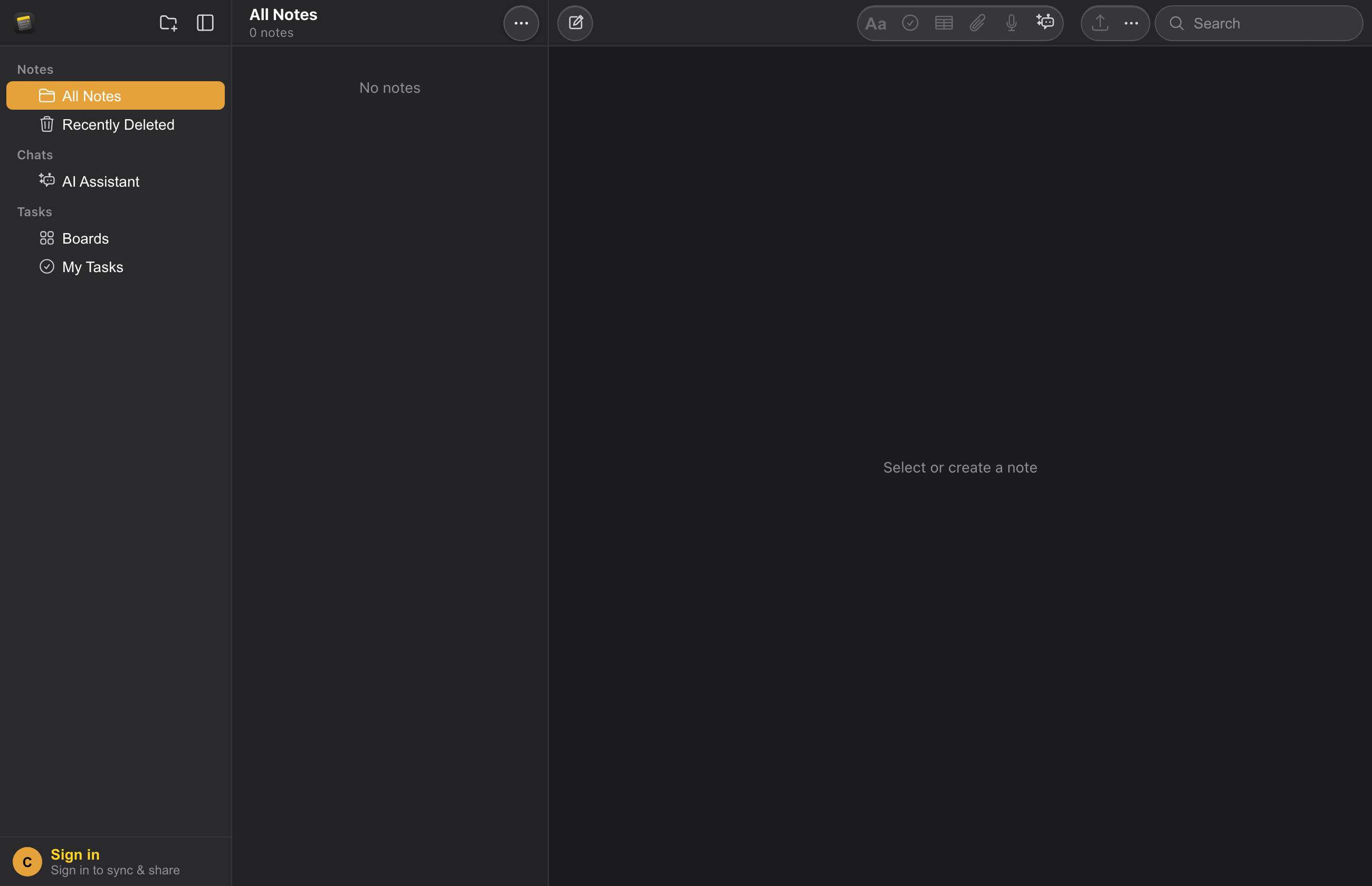 Notedee app in guest mode