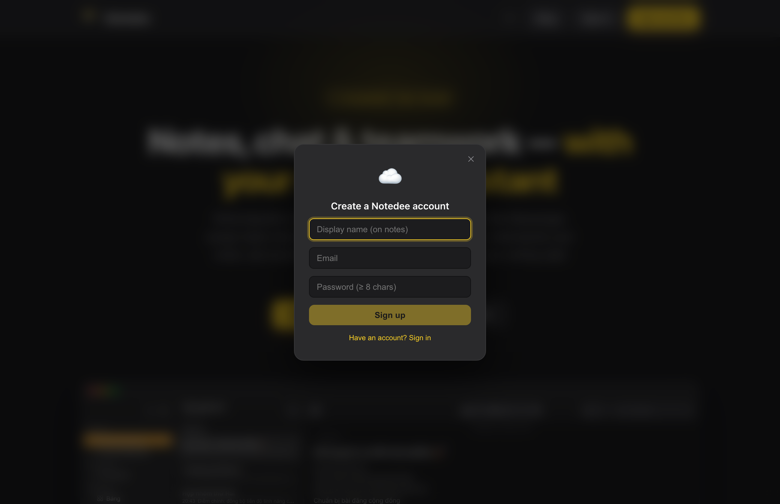 Notedee registration form